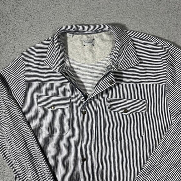 Lucchese Men's Sz XL Blue White Stripe Long Sleeve Snap Shirt Zip Up Jacket - Picture 2 of 7